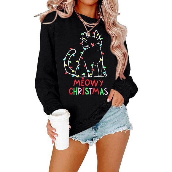 Sweaters - Christmas Sweatshirt Women Cotton Polyester Spandex Cozy Casual Holiday